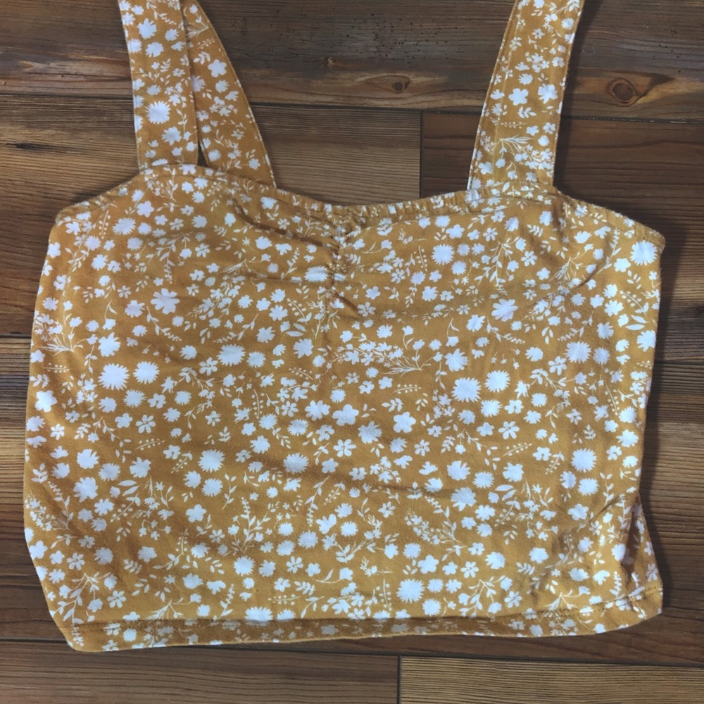 Pacsun Basics Mustard Yellow Floral Cropped Tank Top Size Small